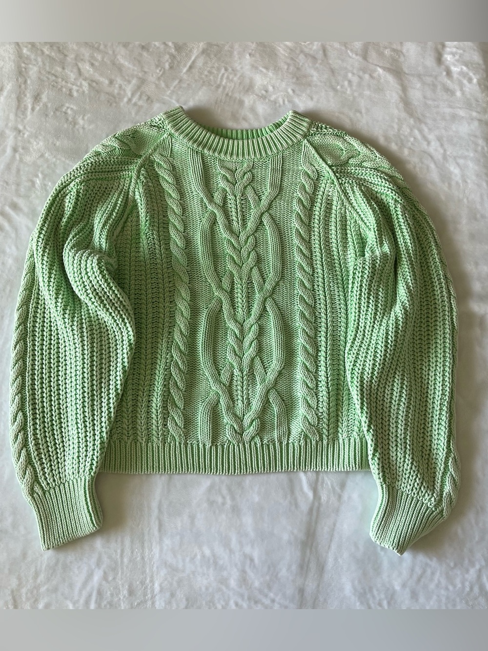 Free People Mint Green Cable Crewneck Sweater